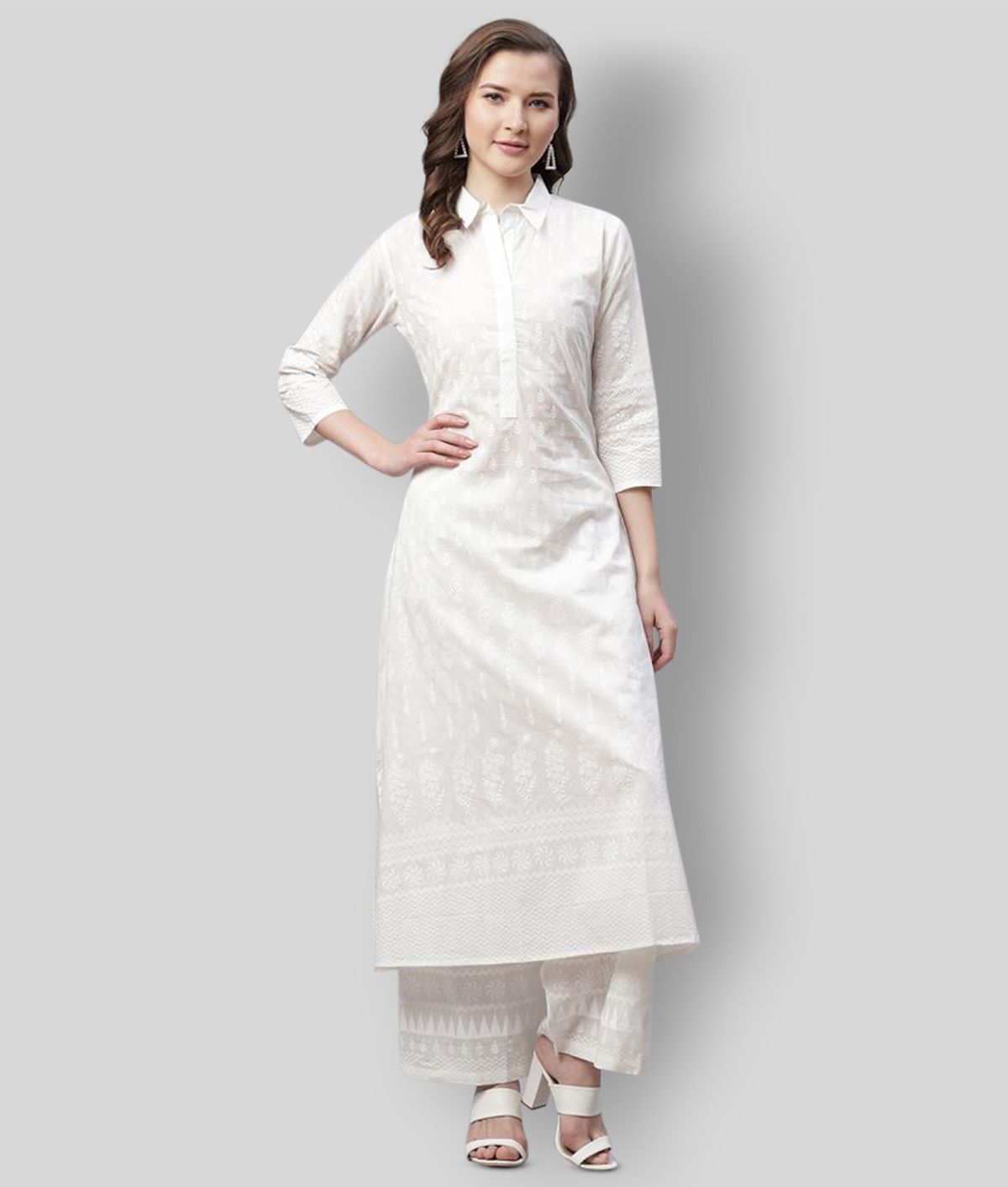     			Divena - White A-line Cotton Women's Stitched Salwar Suit ( Pack of 1 )