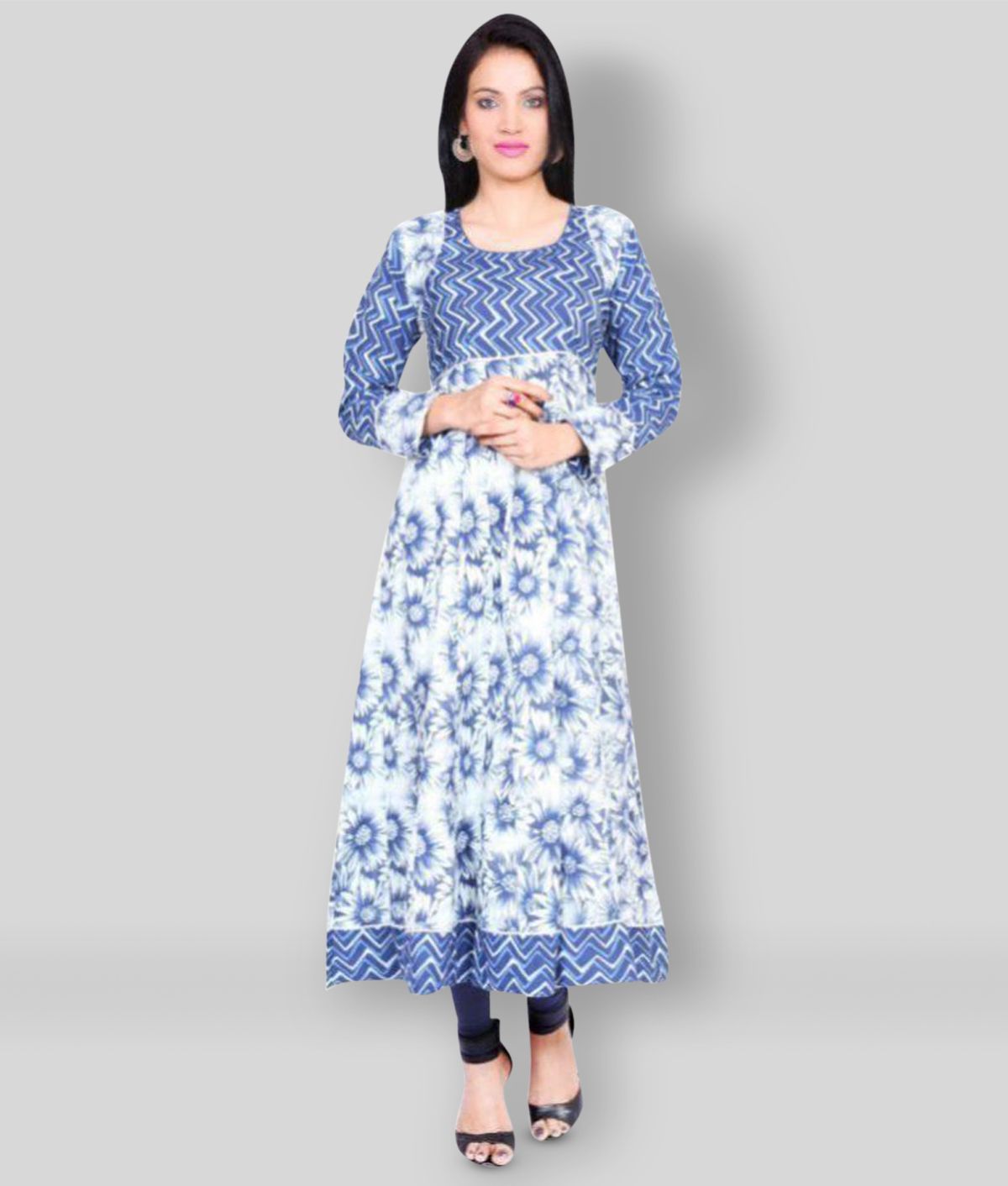     			Divena - Blue Cotton Women's Flared Kurti