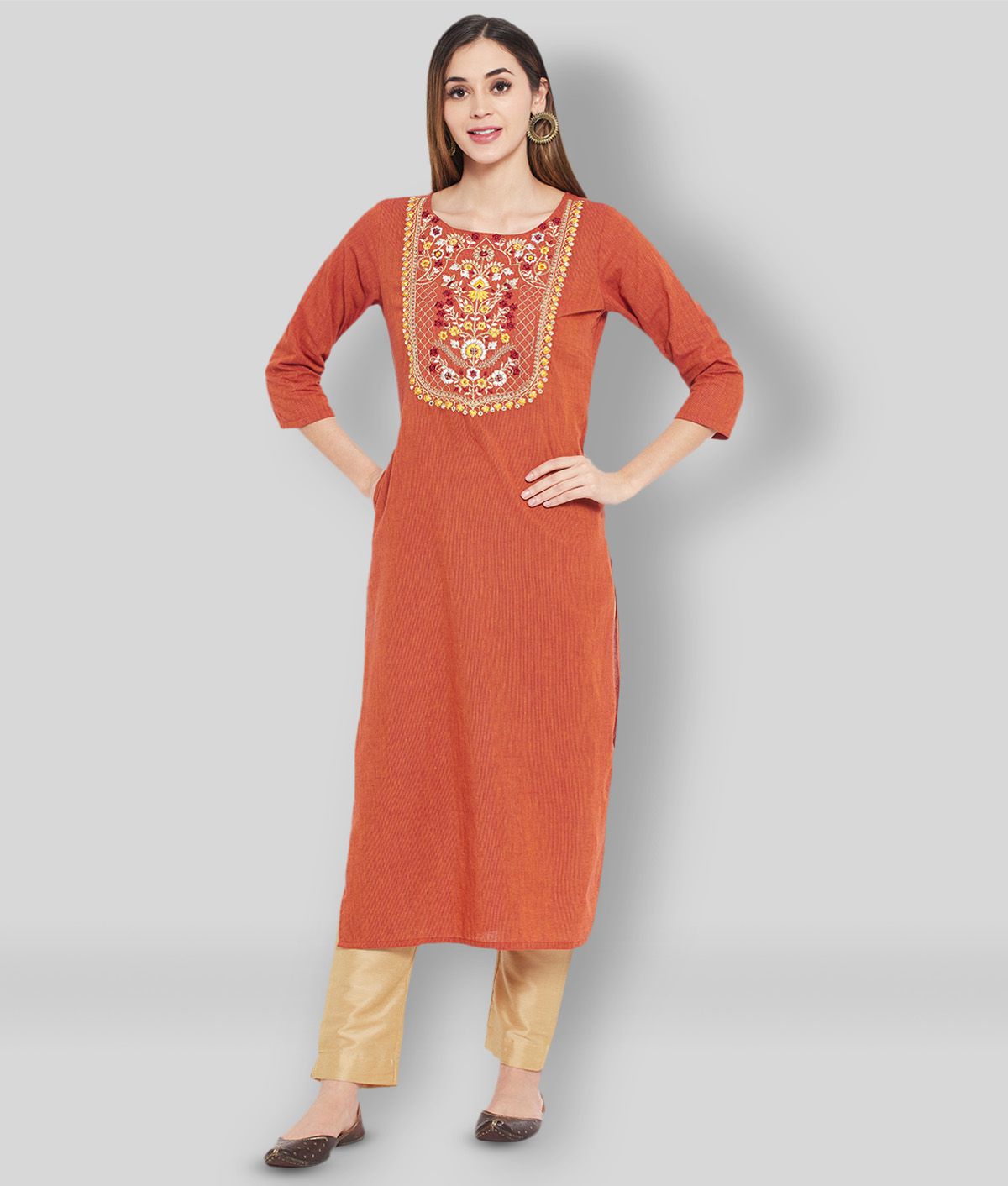 KIPEK  Yellow Cotton Womens Front Slit Kurti  Buy KIPEK  Yellow Cotton  Womens Front Slit Kurti Online at Best Prices in India on Snapdeal