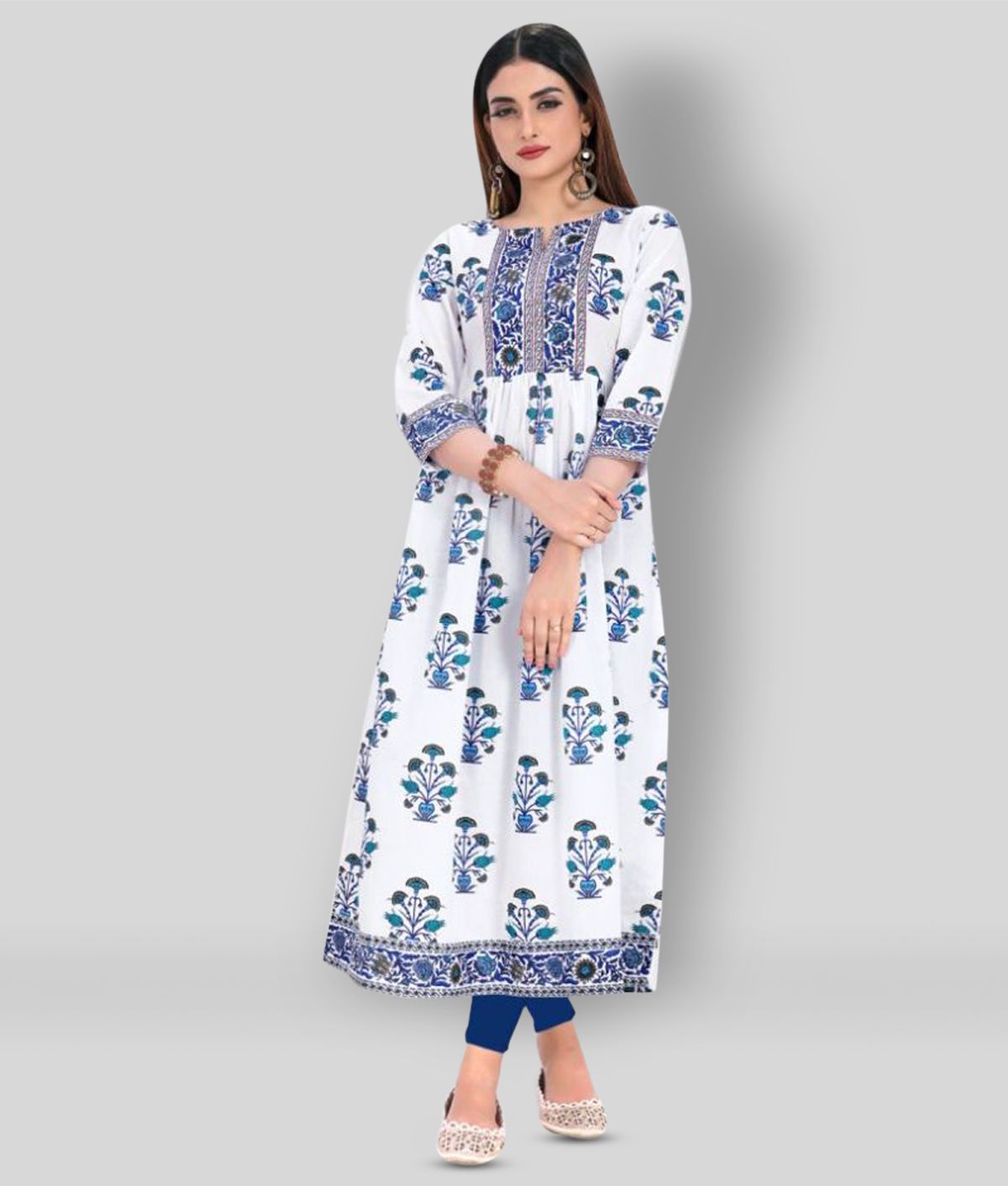     			Vbuyz - White Cotton Women's Flared Kurti ( Pack of 1 )