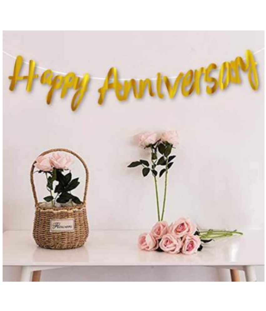     			Blooms Event  Happy Anniversary Bunting Banner Set for Decorations / Anniversary Decorations for Home / Marriage Anniversary Decoration Items / Paper Hangings for Decor - Golden