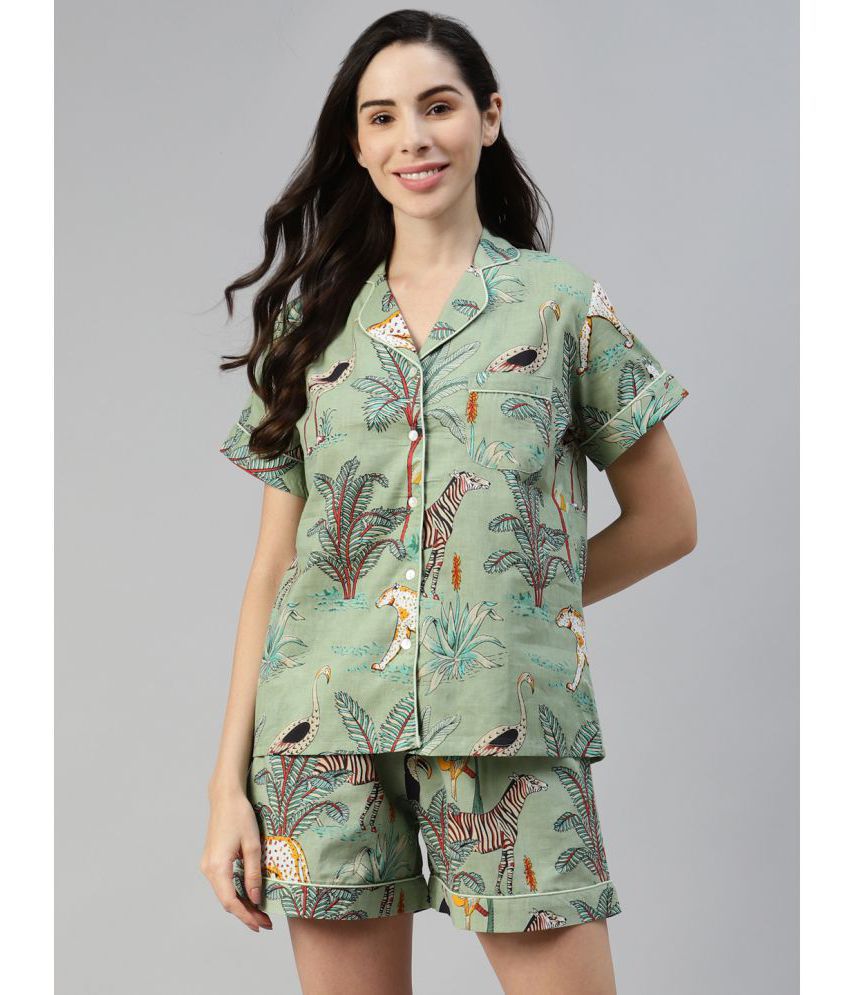     			Divena - Sea Green 100% Cotton Women's Nightwear Nightsuit Sets ( Pack of 1 )