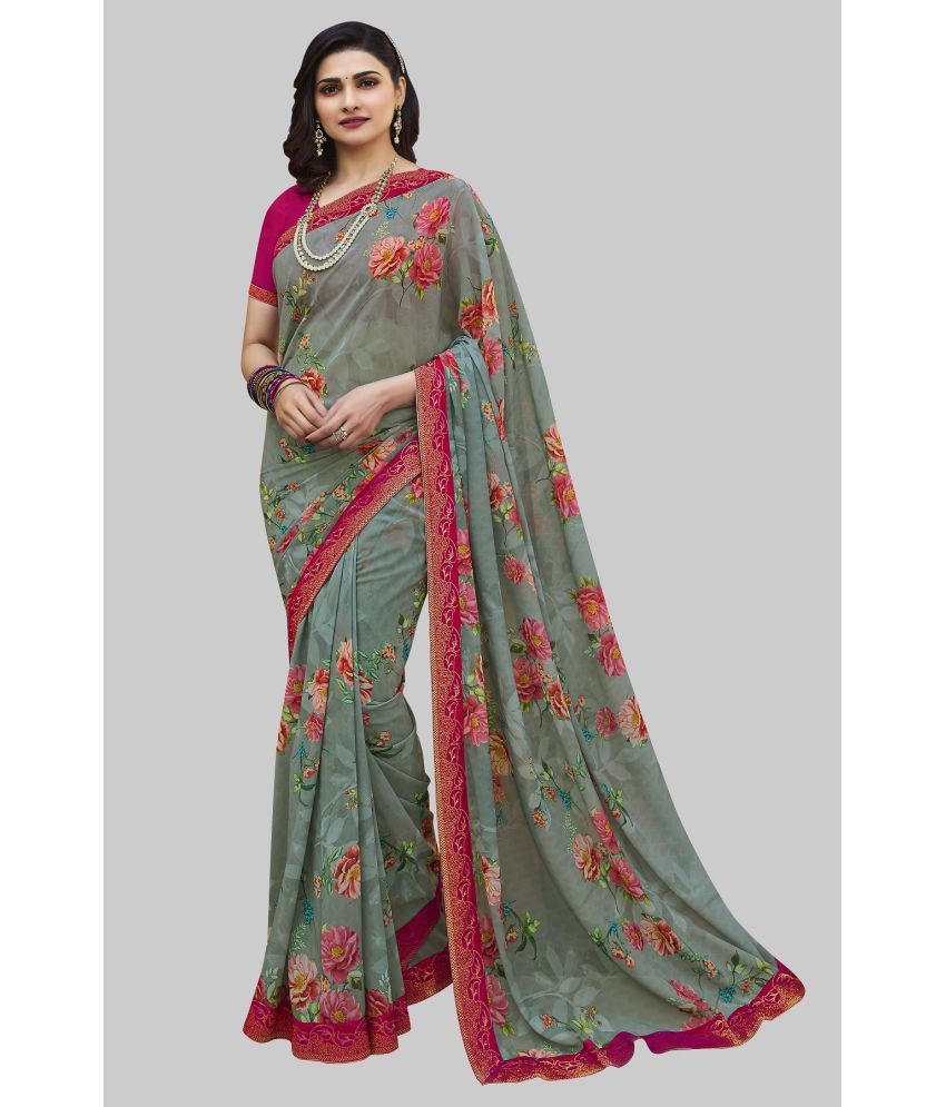     			Gazal Fashions - Grey Chiffon Saree With Blouse Piece ( Pack of 1 )