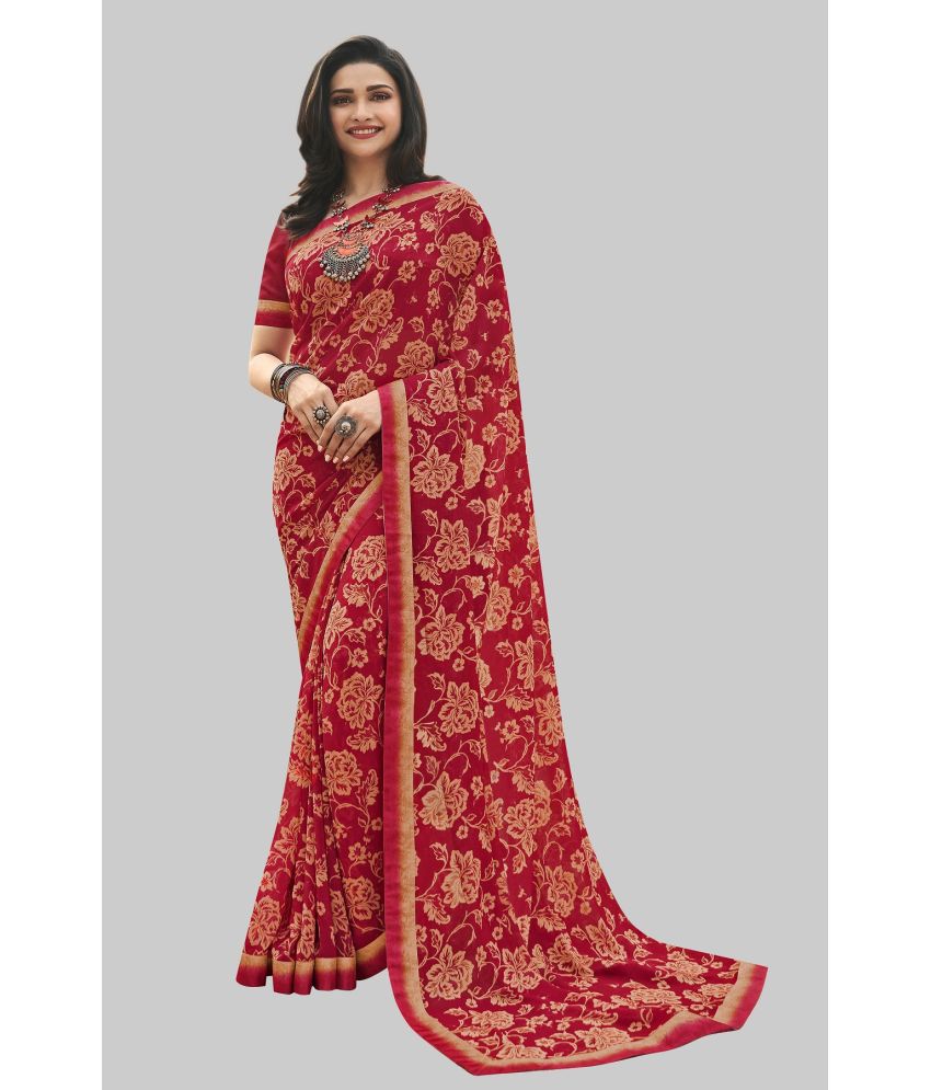     			Gazal Fashions - Red Chiffon Saree With Blouse Piece ( Pack of 1 )