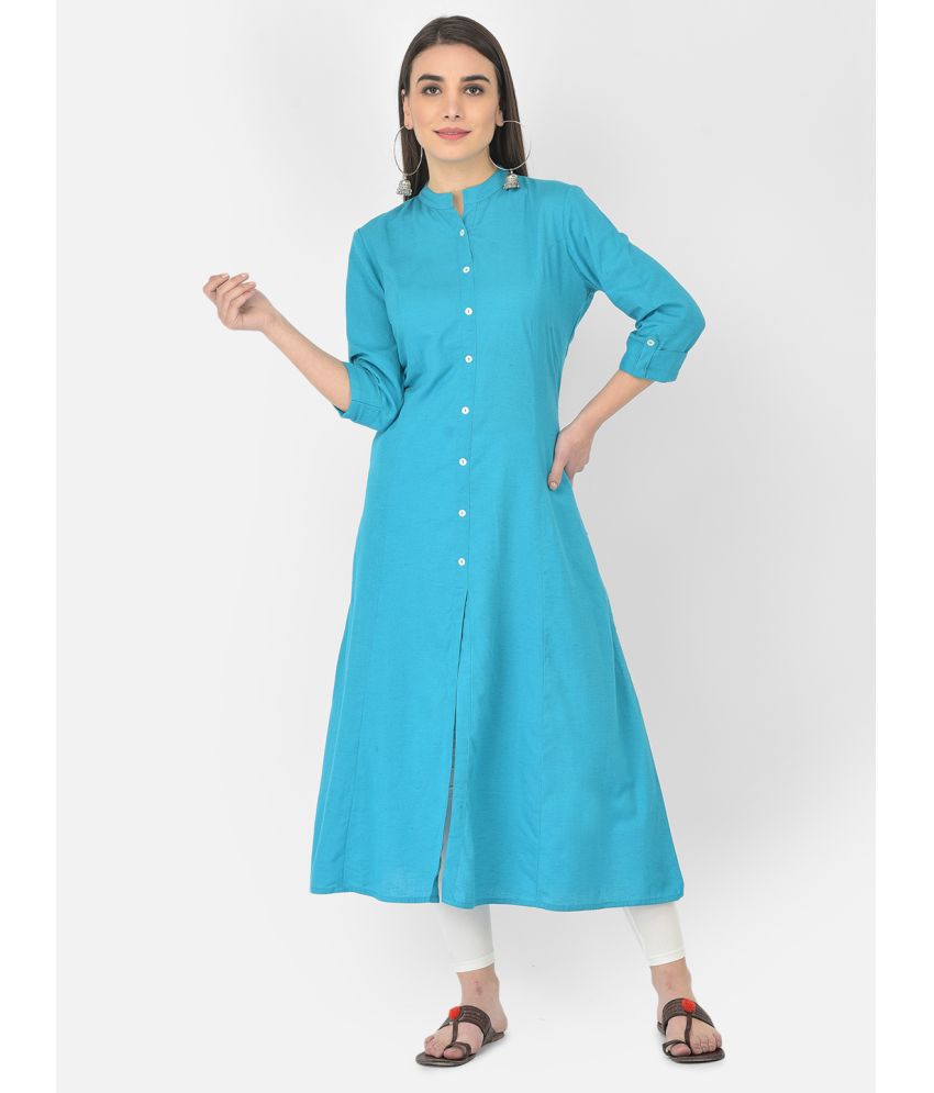    			Pistaa - Turquoise Cotton Blend Women's Front Slit Kurti ( Pack of 1 )