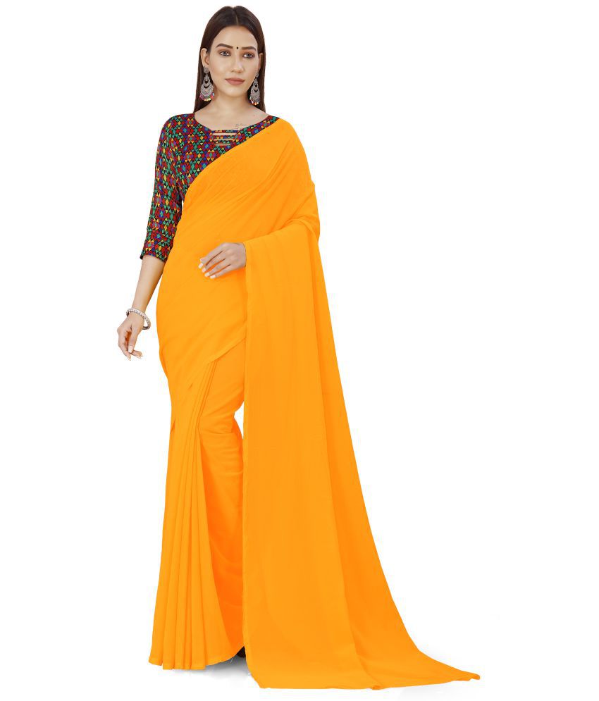     			Anand Sarees - Yellow Georgette Saree With Stitched Blouse ( Pack of 1 )