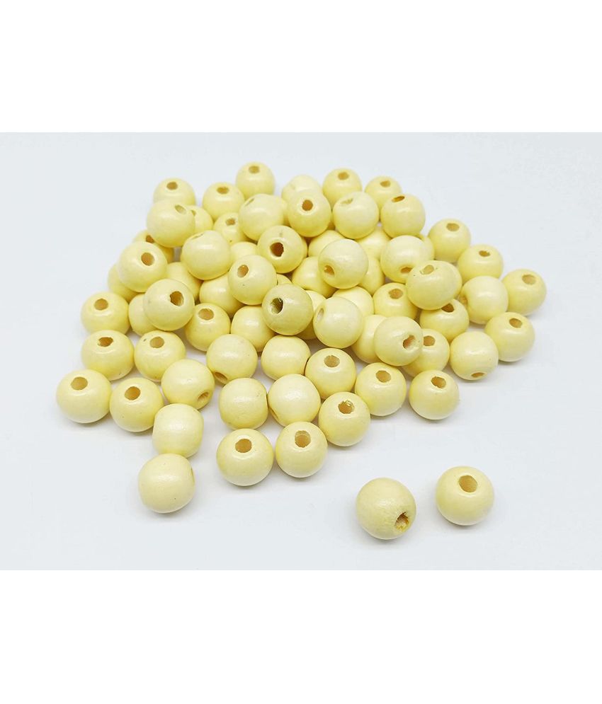     			PRANSUNITA Large Hole Wooden Beads for Macrame – Beige Colour Round Loose Beads Unfinished Wood Spacer Beads for Bracelet Pendants Crafts DIY Jewellery Making (14 mm)- Pack of 50 pcs