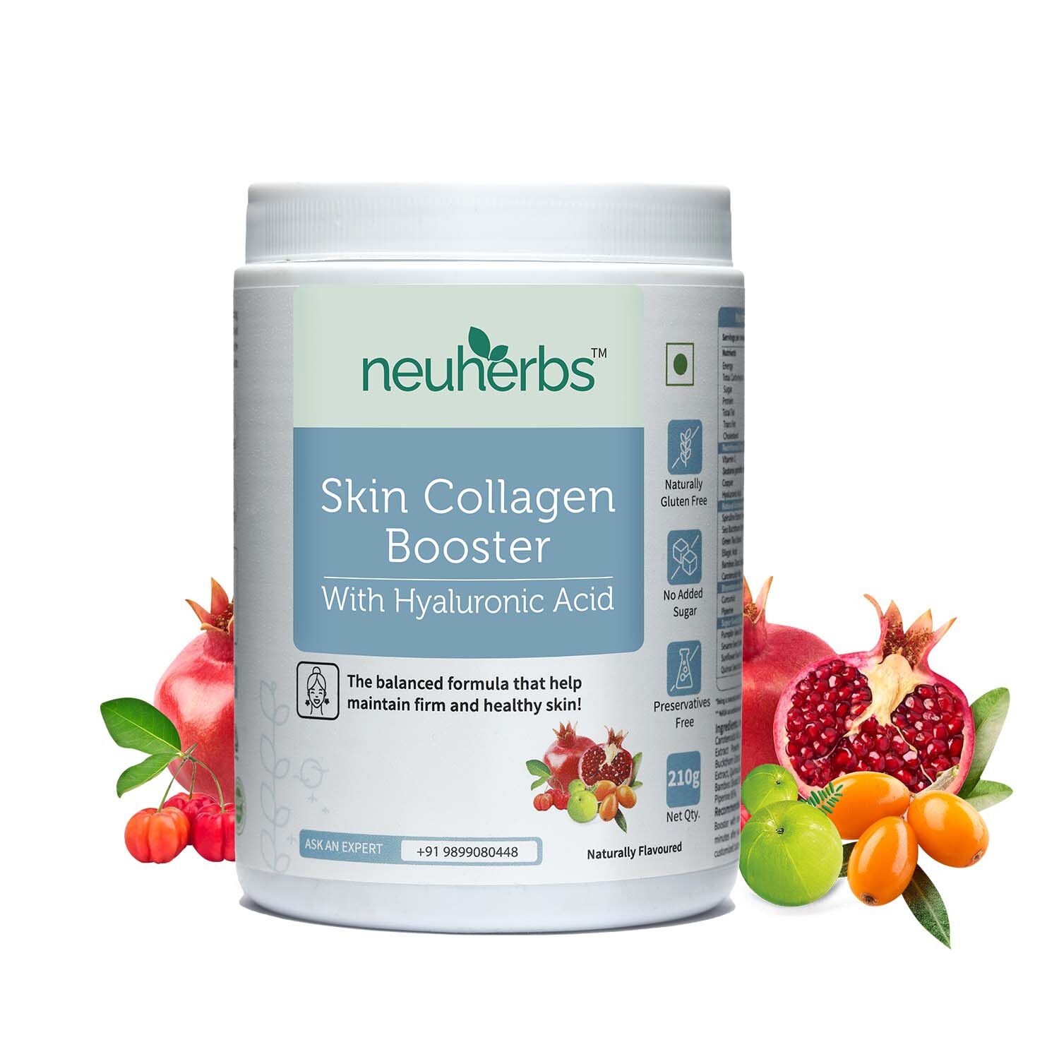 Neuherbs Skin Collagen | With Biotin, Vitamin C, E &Antioxidant I For Glowing Skin, Healthier Hair - 210 g ( 30 serving ) Powder-Natural Fruit Flavour