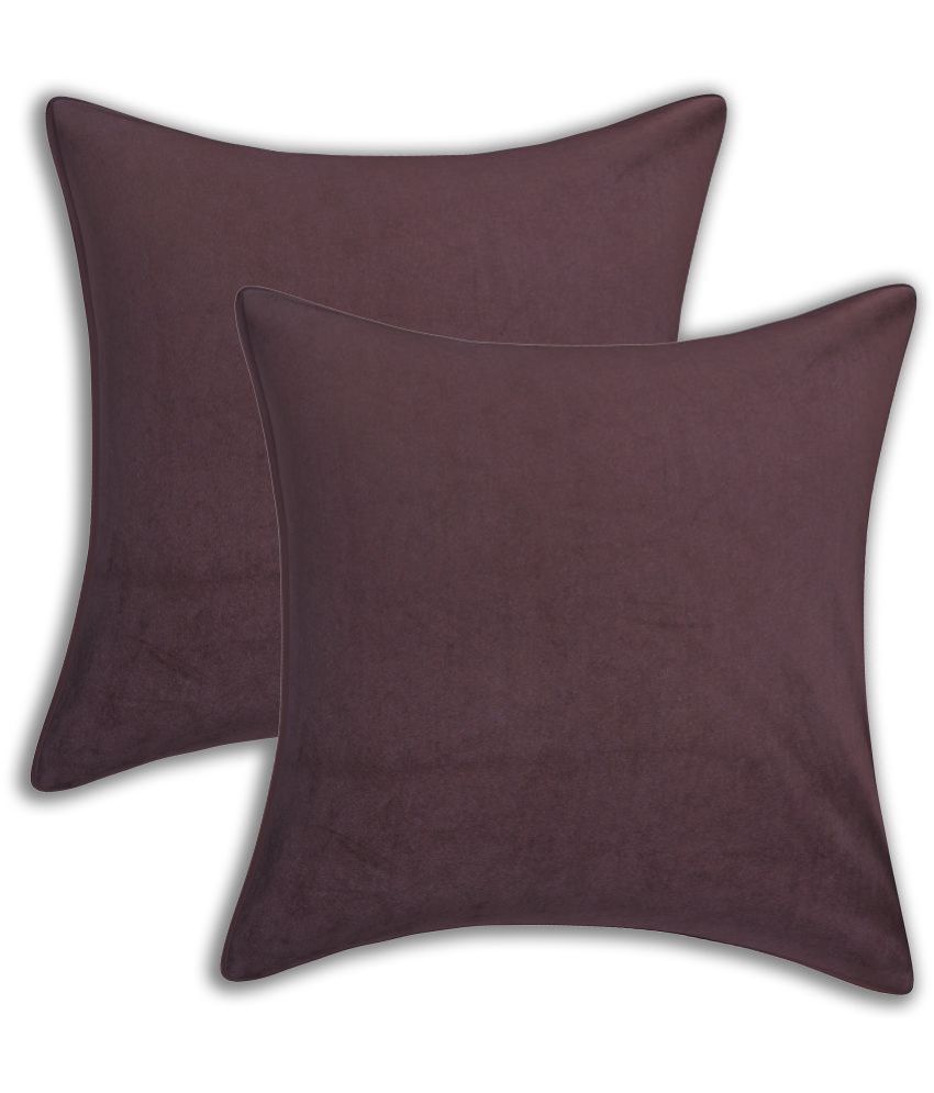     			INDHOME LIFE - Brown Set of 2 Velvet Square Cushion Cover