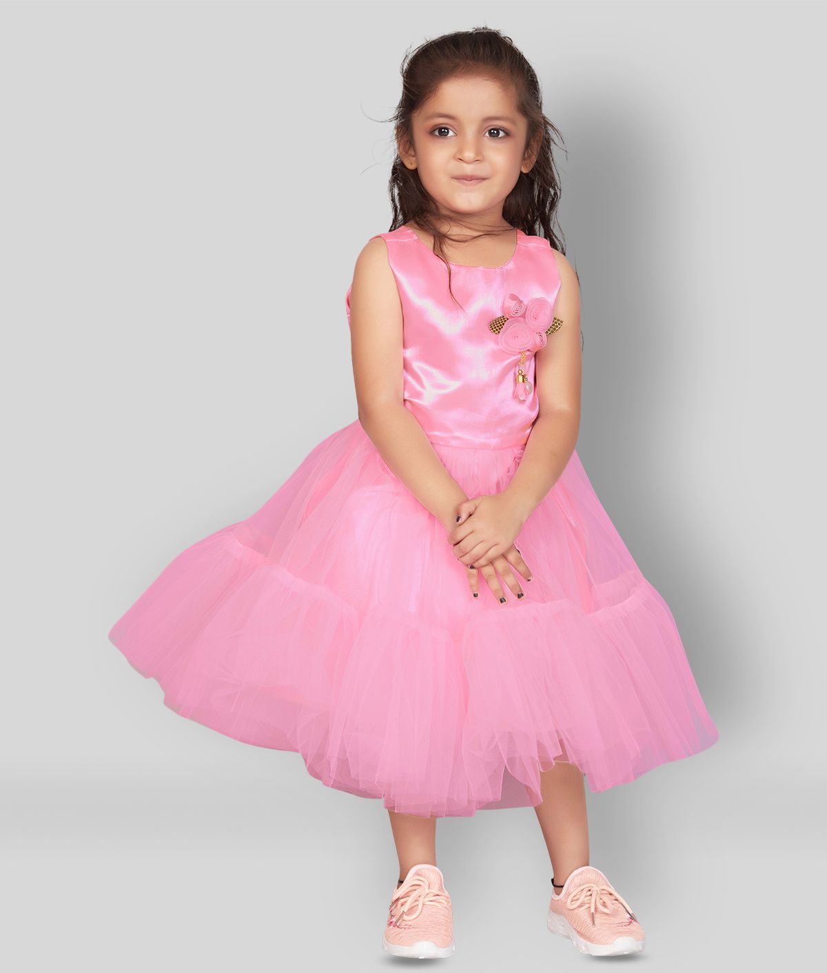     			MIRROW TRADE - Pink Net Girl's Fit And Flare Dress ( Pack of 1 )