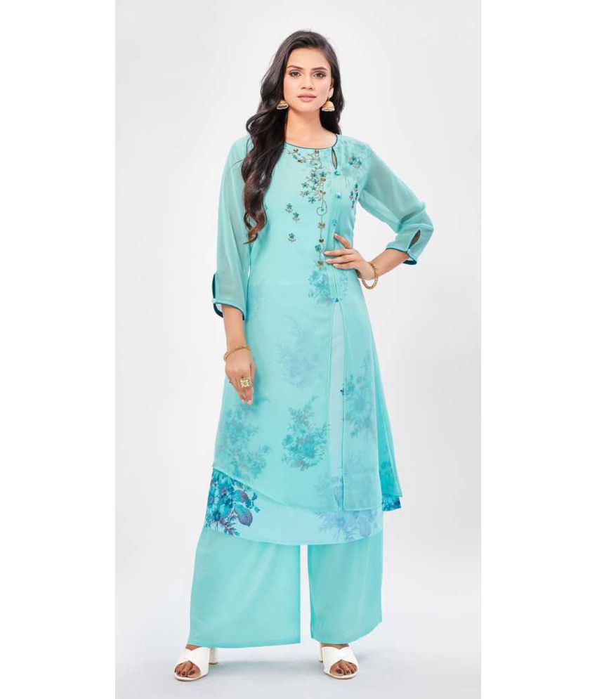     			Durga Emporio - Light Blue A-line Georgette Women's Stitched Salwar Suit ( Pack of 1 )