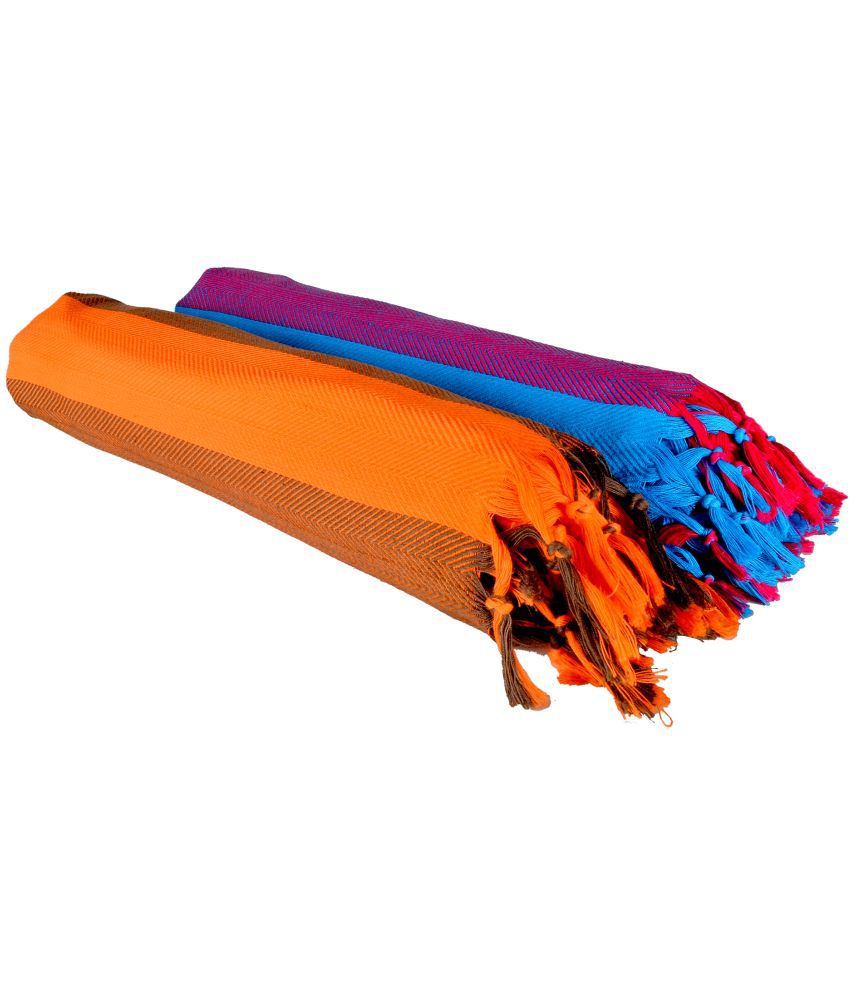     			Sathiyas - Cotton Fluorescent Orange Striped Bath Towel ( Pack of 2 )