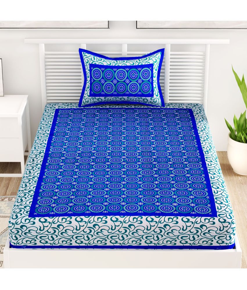     			Uniqchoice - Blue Cotton Single Bedsheet with 1 Pillow Cover