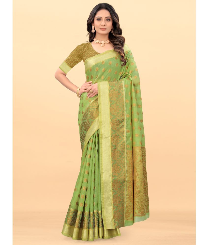     			Ishika Fab - LightGreen Silk Blend Saree With Blouse Piece ( Pack of 1 )