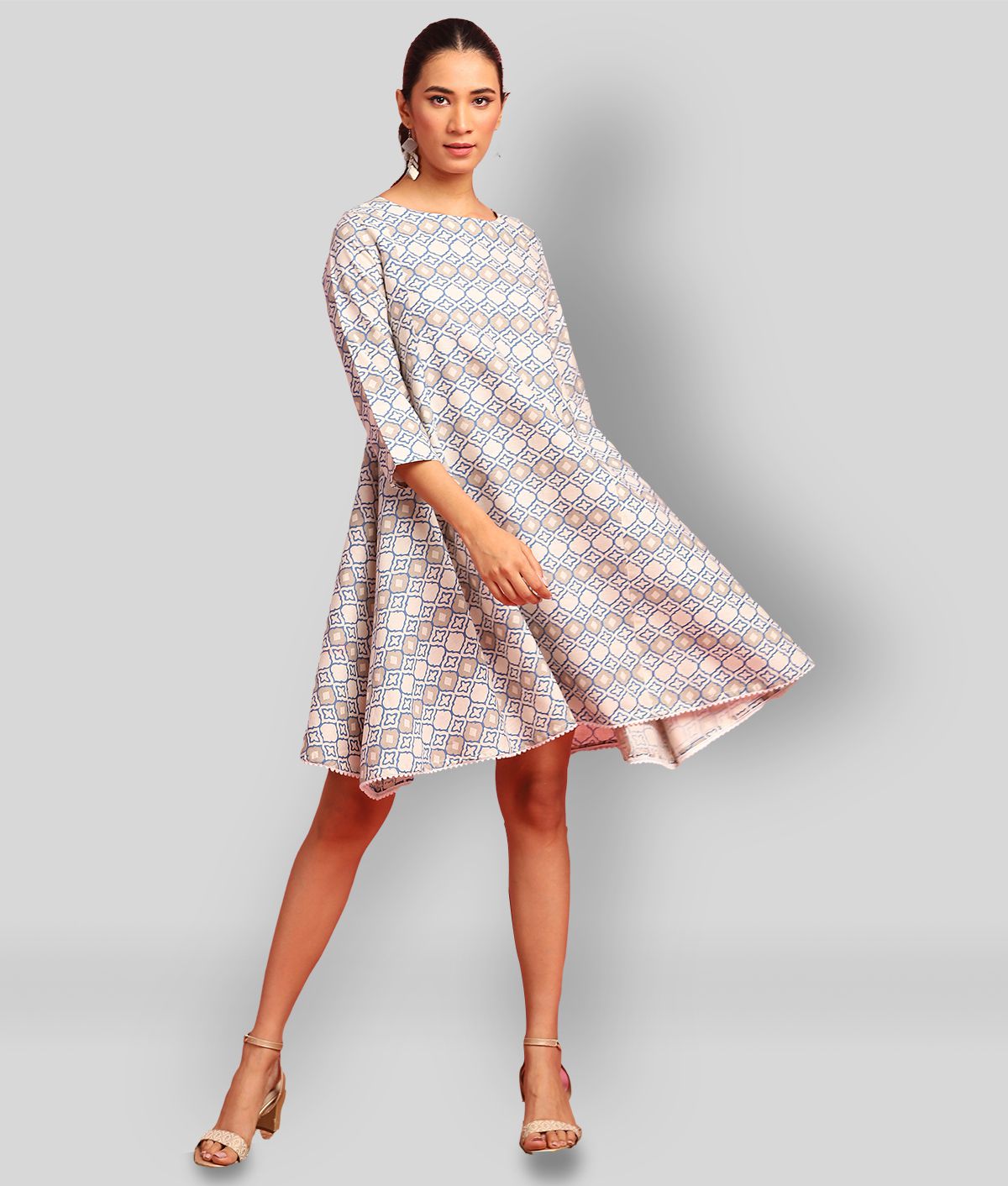 Janasya - Multicolor Cotton Women's A-line Dress ( Pack of 1 )