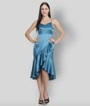 NUEVOSDAMAS - Blue Satin Women's Fit And Flare Dress ( Pack of 1 )