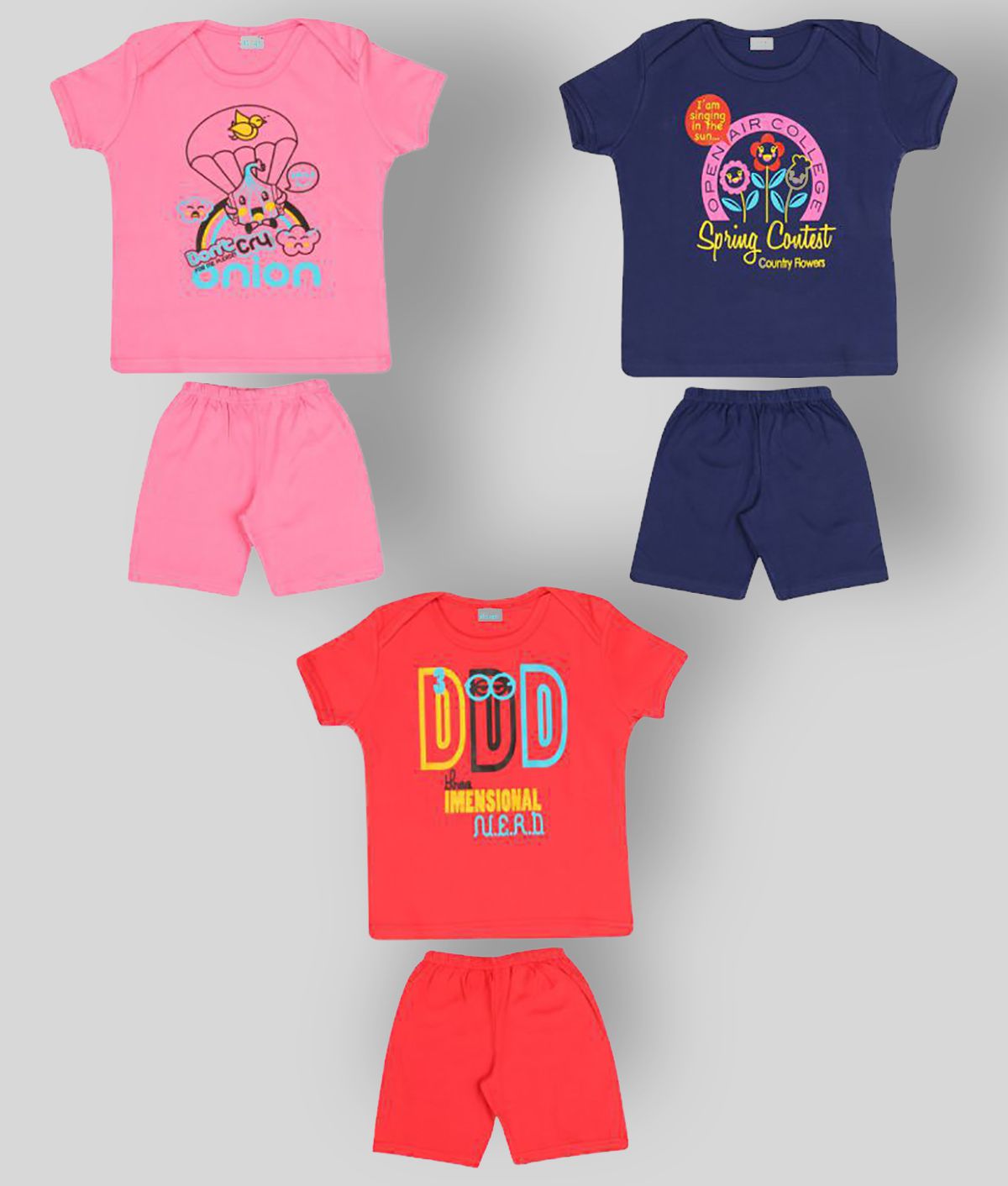     			Dongli - Multicolor Cotton T-Shirt & Shorts For Baby Boy,Baby Girl ( Pack of 3 )