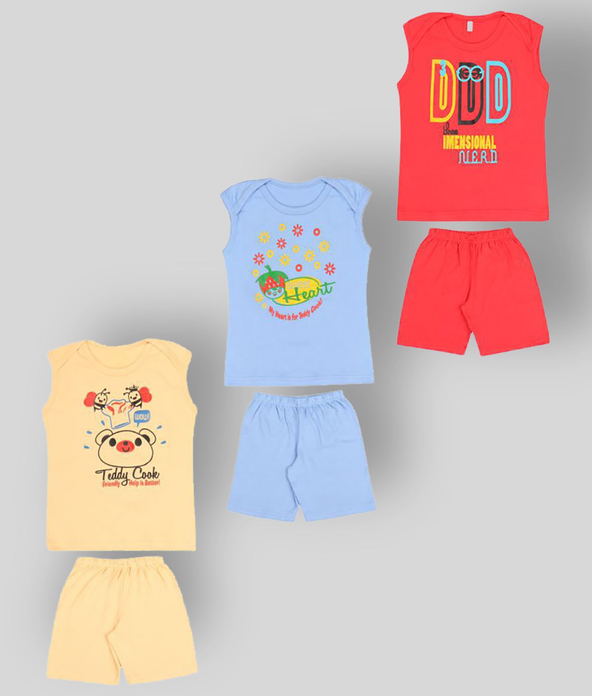     			Dongli - Multicolor Cotton Blend T-Shirt & Shorts For Baby Boy ( Pack of 3 )