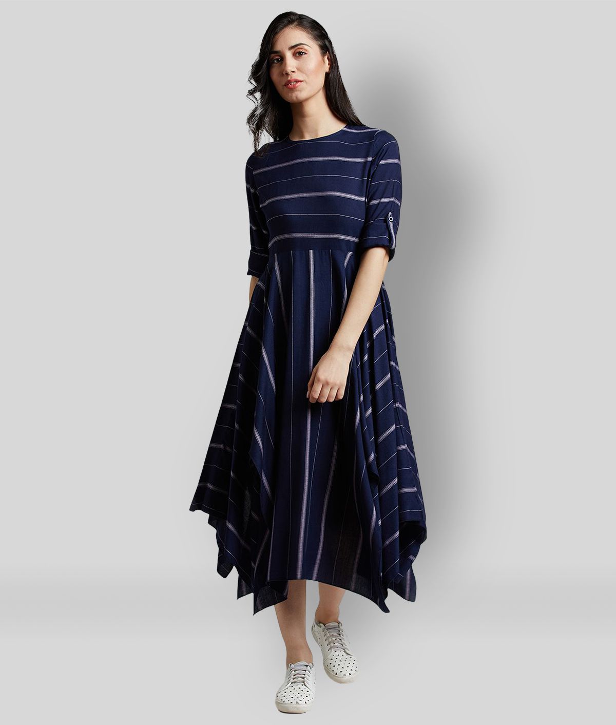 Jaipur Kurti - Blue Cotton Women's Asymmetric Dress ( Pack of 1 )