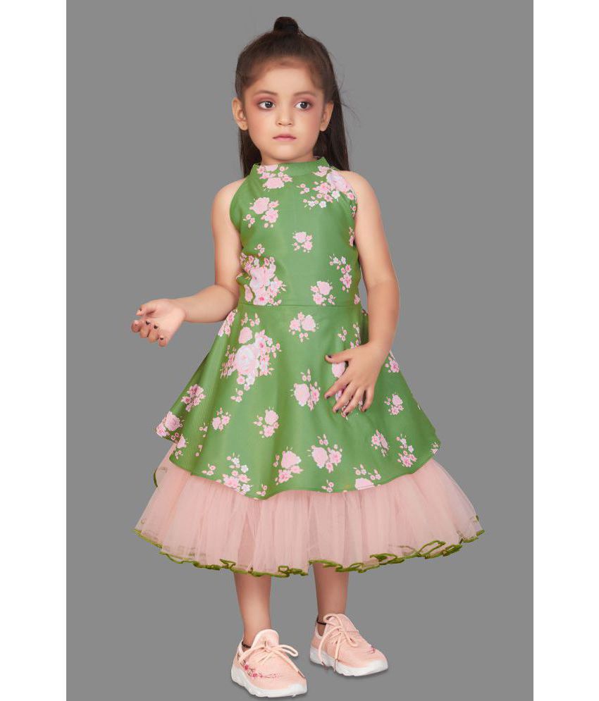     			MIRROW TRADE - Light Green Crepe Girls Fit And Flare Dress ( Pack of 1 )