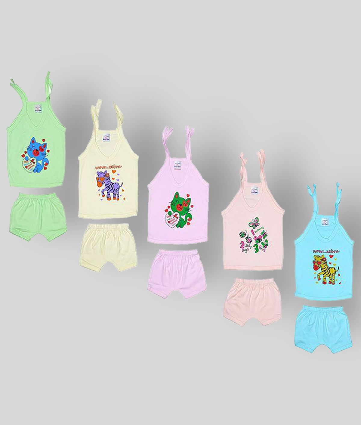     			Sathiyas Pack of 5 Baby Girls 100% Cotton Tops & Bottoms Sets ( Multi )