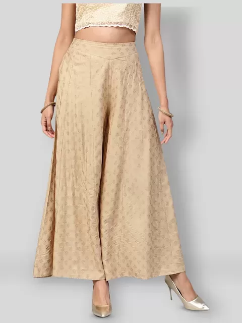 Plain Georgette Shimmer Palazzo in Golden : THU962