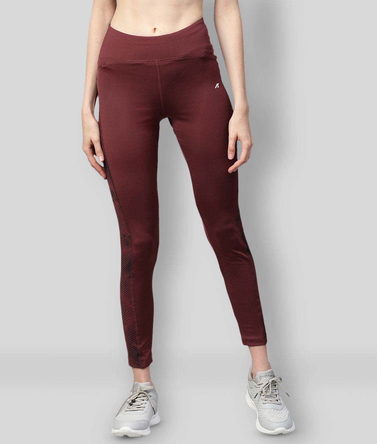 Alcis Maroon Polyester Solid Tights