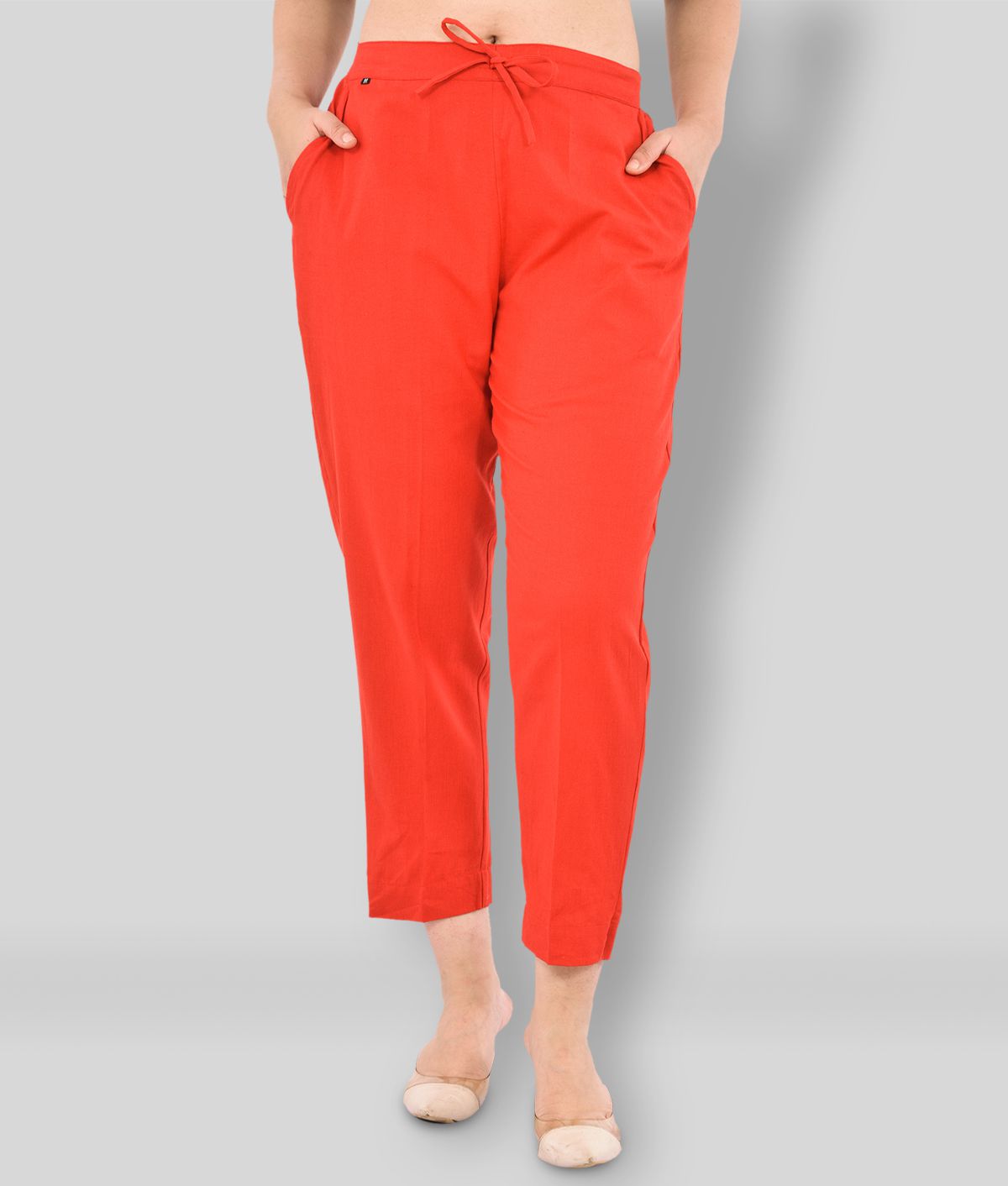     			FabMoon - Red Cotton Blend Straight Fit Women's Casual Pants  ( Pack of 1 )