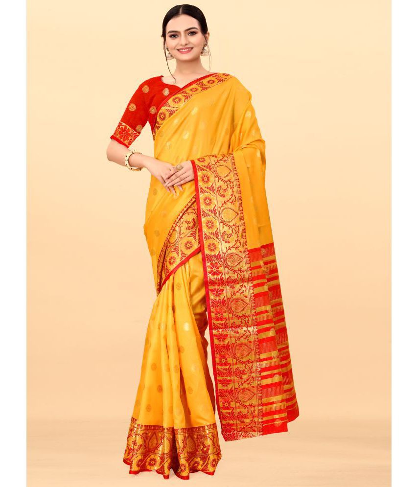     			Ishika Fab - Yellow Silk Blend Saree With Blouse Piece ( Pack of 1 )
