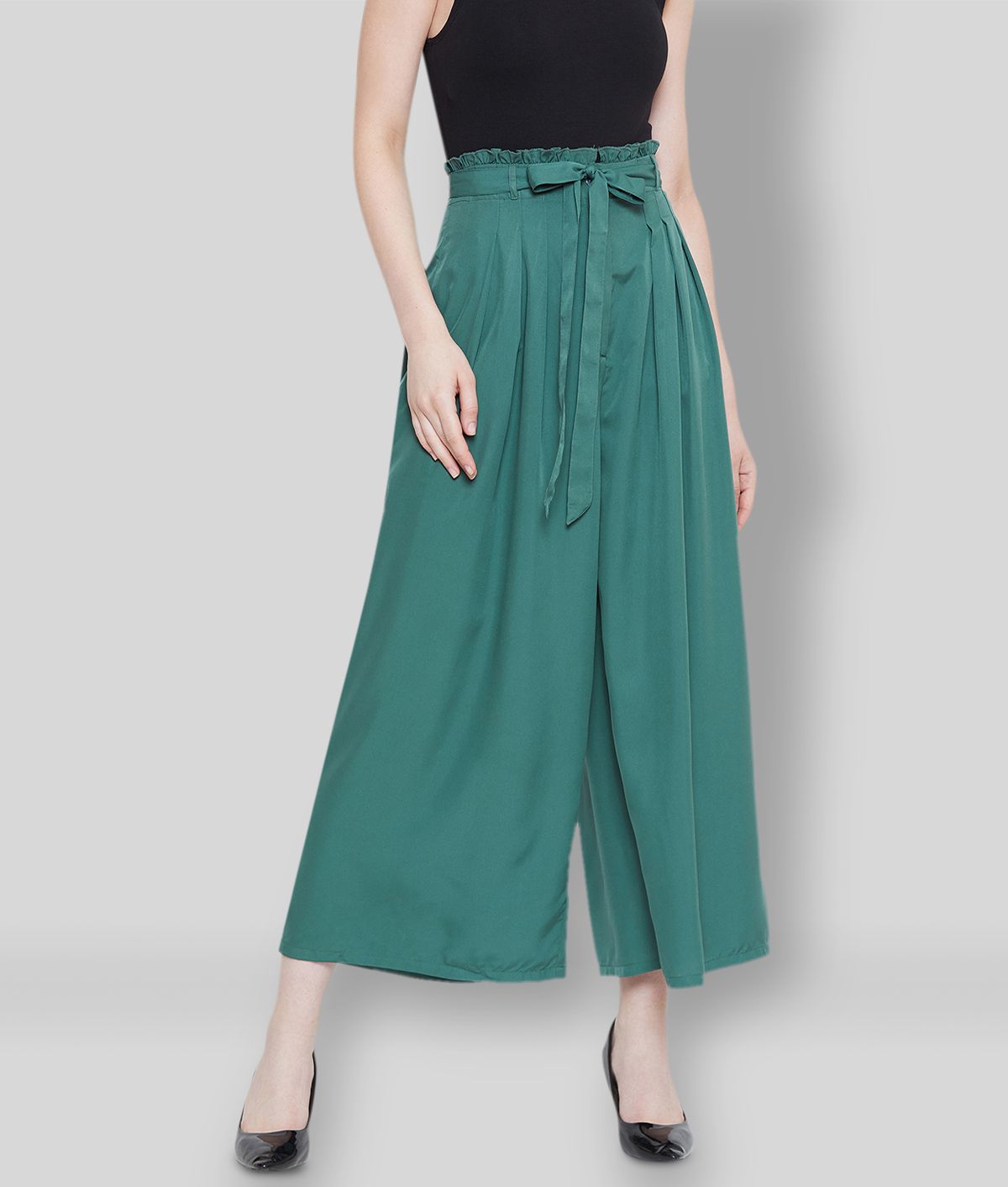 La Zoire - Green Polyester Wide Leg Fit Women's Casual Pants  ( Pack of 1 )
