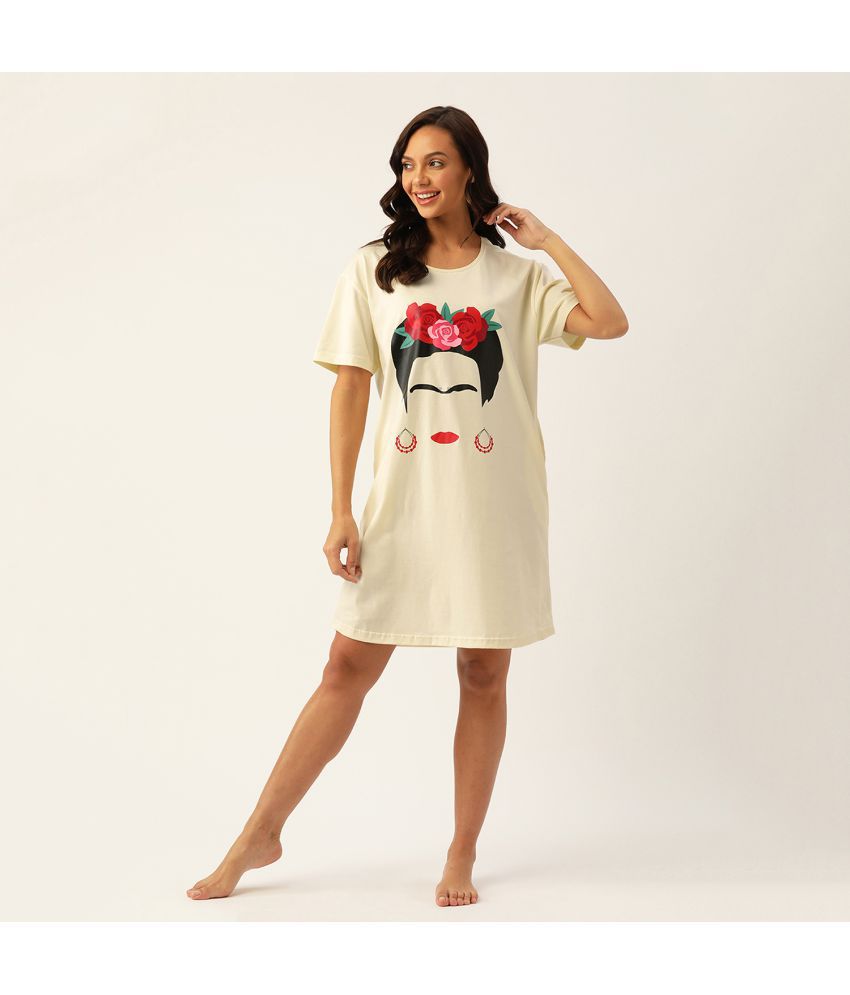     			Nite Flite - Cream Cotton Women's Nightwear Night T-Shirt ( Pack of 1 )