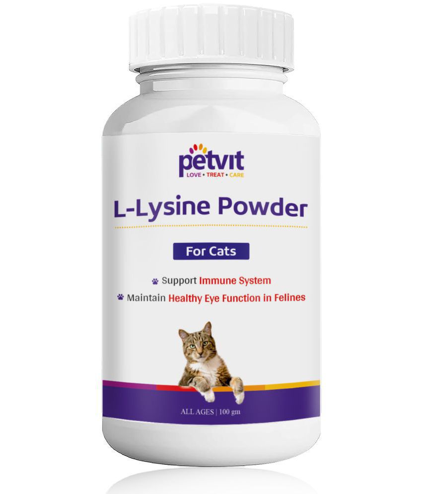 Petvit L-Lysine Powder for Cats | Helps Support Eye Health, Immune System for Cats and Kittens | For Healthy Eye Function | Powder, Formulated for Cats | Multi Cat Household | for All Age Group of Cats – 100 GM