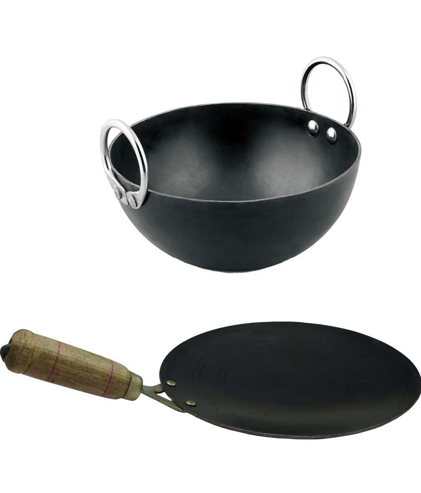     			Veer Wooden Handle - Black Iron No Coating Cookware Sets ( Pack of 1 )