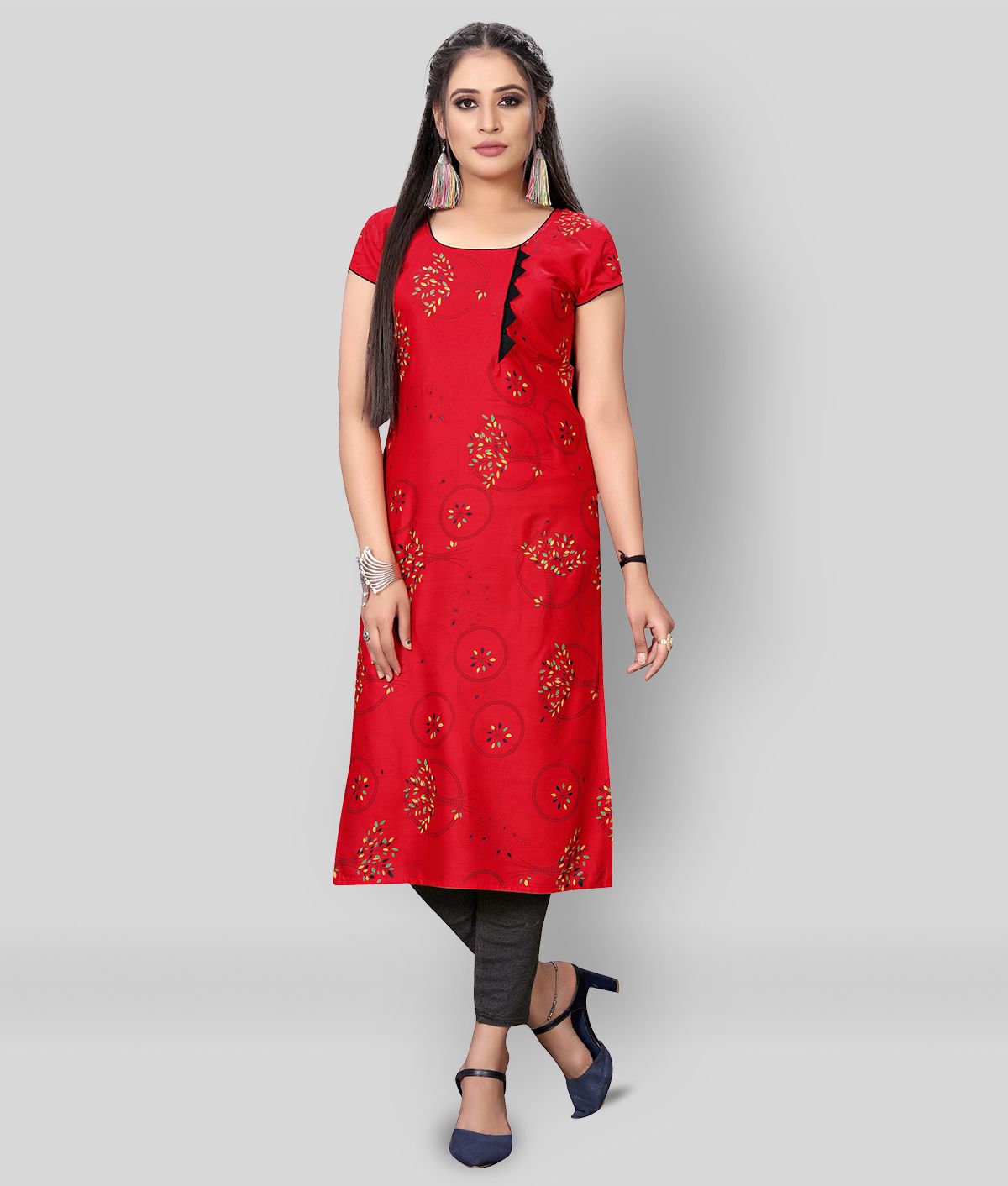     			MEESORRA - Red Rayon Women's Straight Kurti ( Pack of 1 )