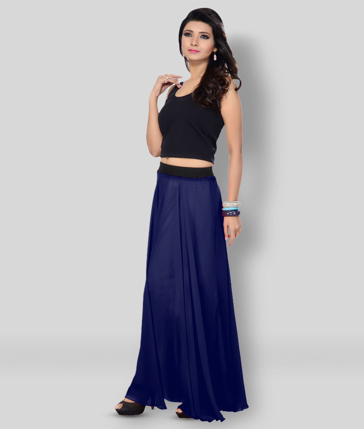     			Sttoffa - Navy Blue Georgette Women's A-Line Skirt ( Pack of 1 )