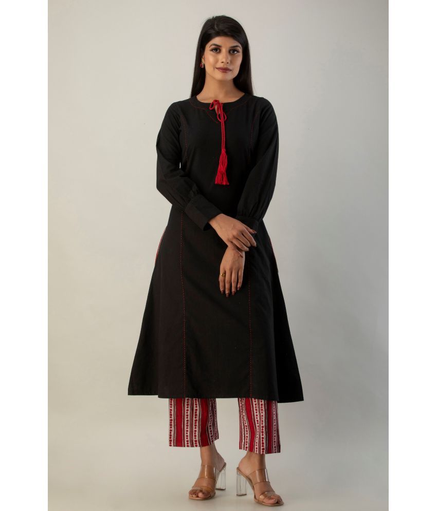     			WIMIN - Black A-line Cotton Blend Women's Stitched Salwar Suit ( Pack of 1 )