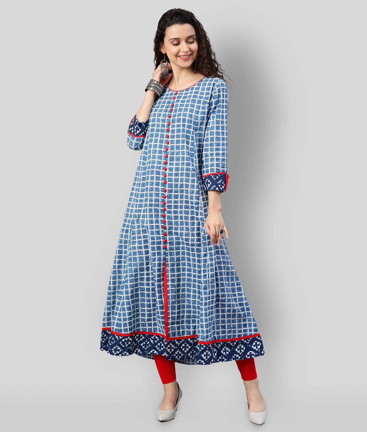     			Yash Gallery - Blue Cotton Women's Front Slit Kurti ( Pack of 1 )