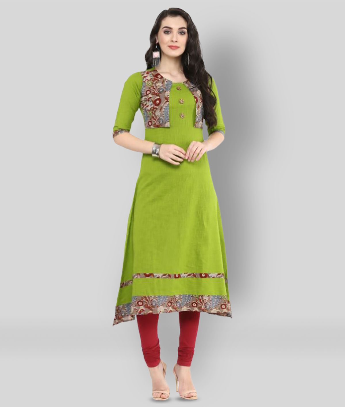     			Yash Gallery - Green Cotton Women's Jacket Style Kurti ( Pack of 1 )