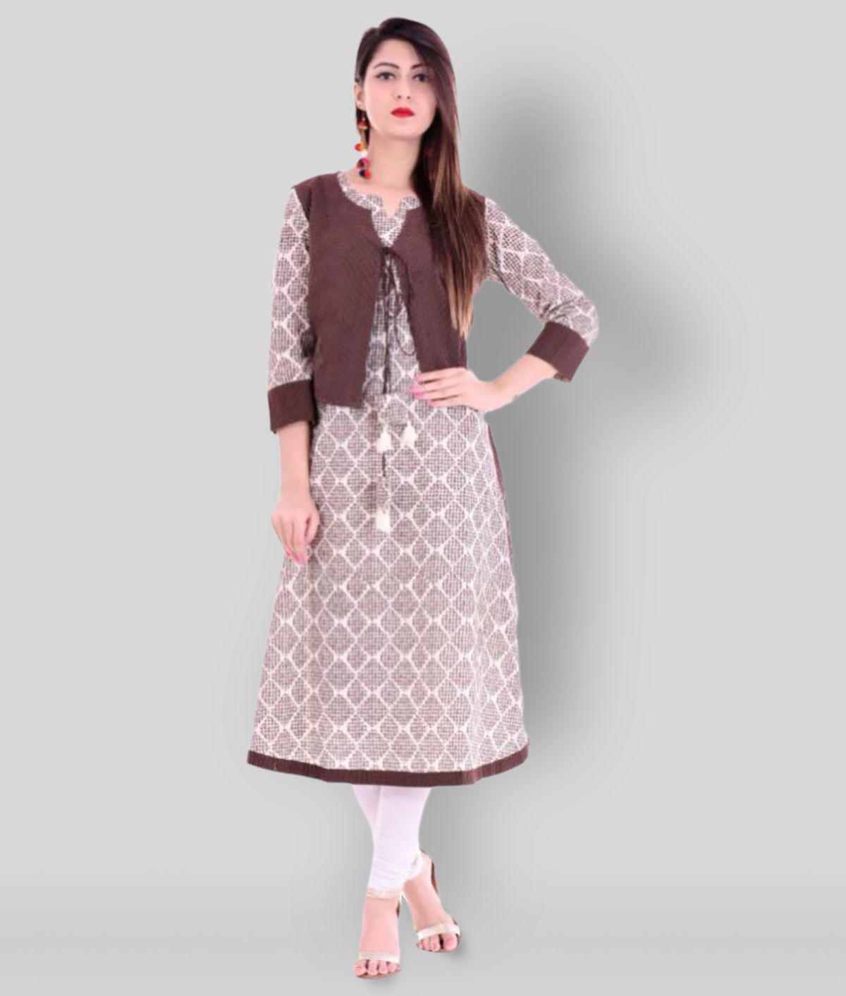     			Yash Gallery - Brown Cotton Women's Jacket Style Kurti ( Pack of 1 )