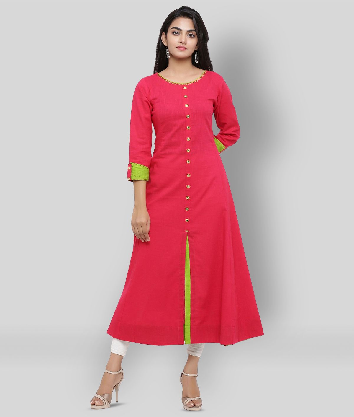     			Yash Gallery Pack of 1 Cotton Blend Solid Flared Women's Kurti - ( Pink )