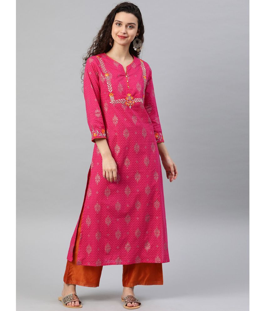     			Yash Gallery - Pink Cotton Blend Women's Straight Kurti ( Pack of 1 )