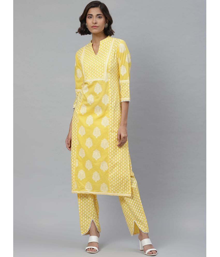     			Yash Gallery - Yellow Cotton Blend Women's Straight Kurti ( Pack of 1 )