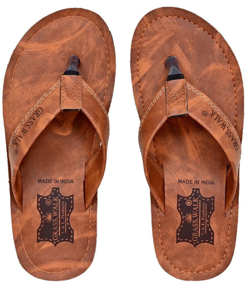     			GRASS WALK - Tan Men's Thong Flip Flop