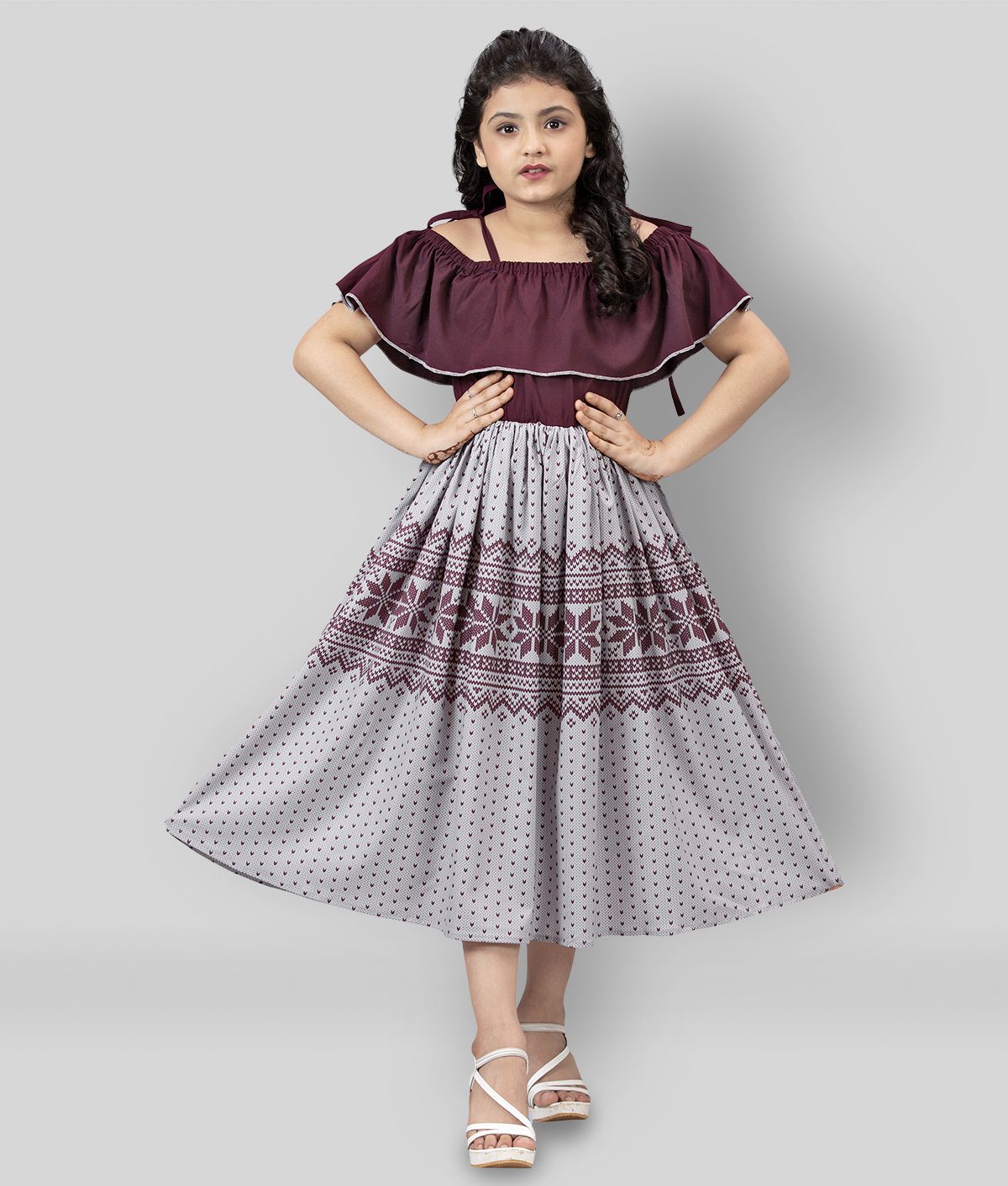 Fashion Dream - Burgundy Crepe Girl's Fit And Flare Dress ( Pack of 1 )