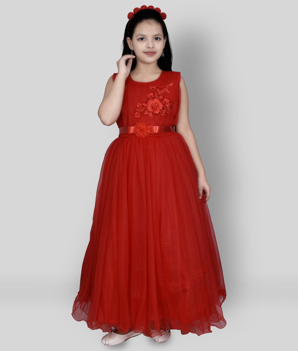     			Sky Heights - Red Net Girl's Gown ( Pack of 1 )