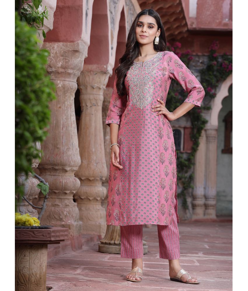     			Juniper - Pink Straight Cotton Blend Women's Stitched Salwar Suit ( Pack of 1 )