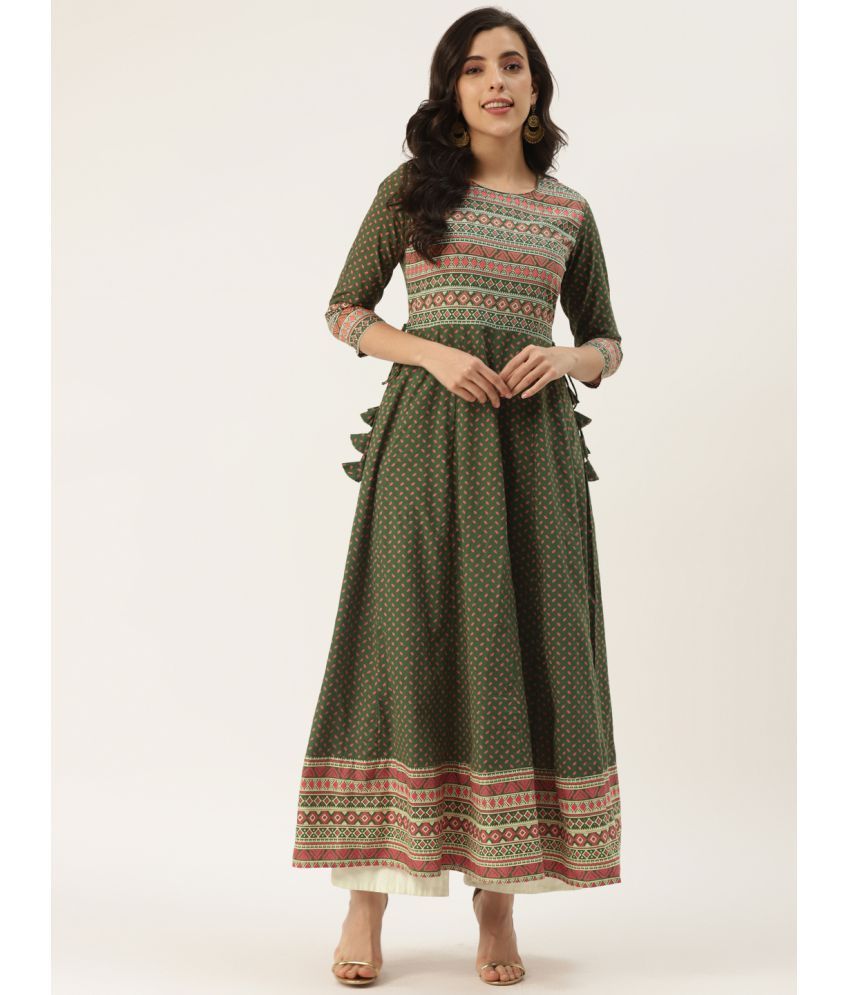     			HISHAM - Green Cotton Blend Women's Anarkali Kurti ( Pack of 1 )