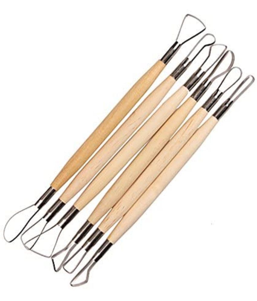     			SHB 6PCS Wood Handle Wax Pottery Clay Sculpture Carving Tool DIY Craft Set Great, Clay Tool Set, Art Wood & Metal Ribbon Cutting Tool 6 Piece Sets Used for Clay, Ceramic and Crafts