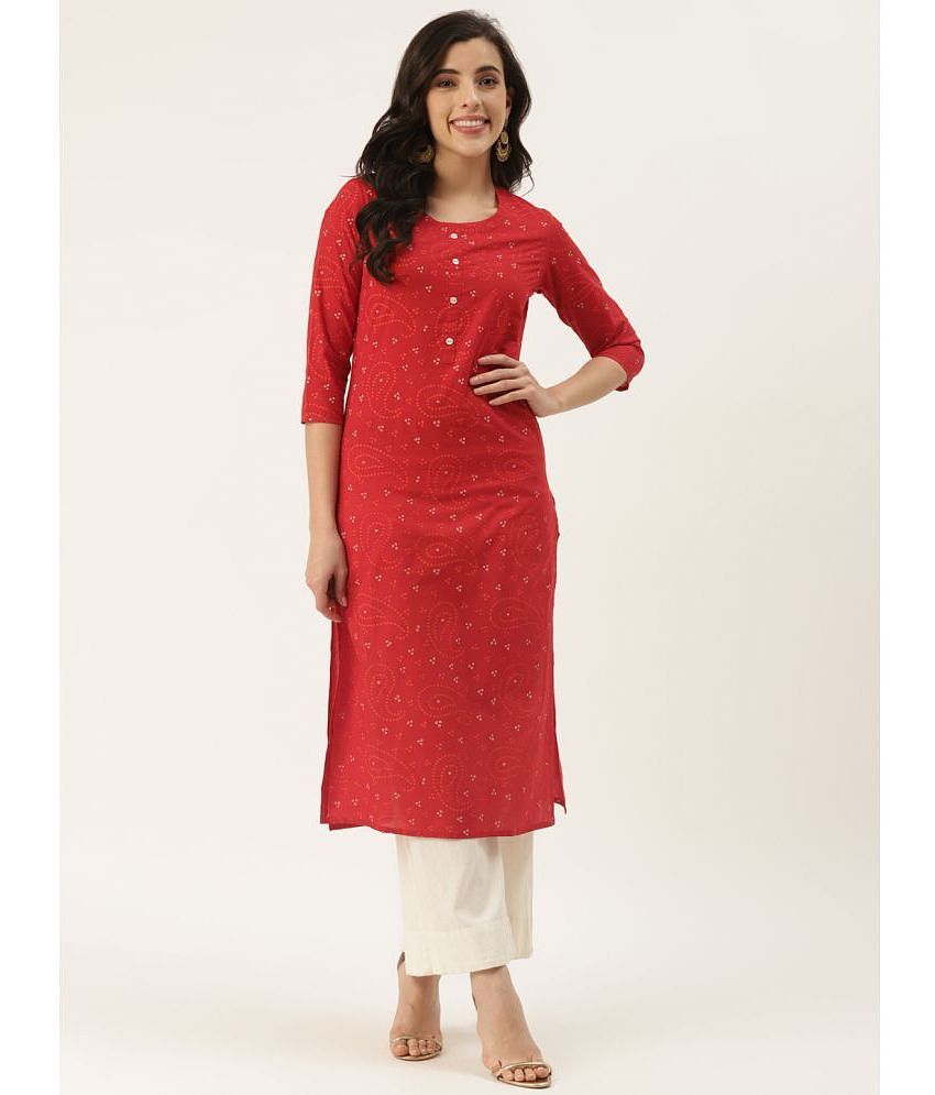 Buy Online Plo HISHAM - Red Cotton Blend Women's Straight Kurti ( Pack of 1 ) - None