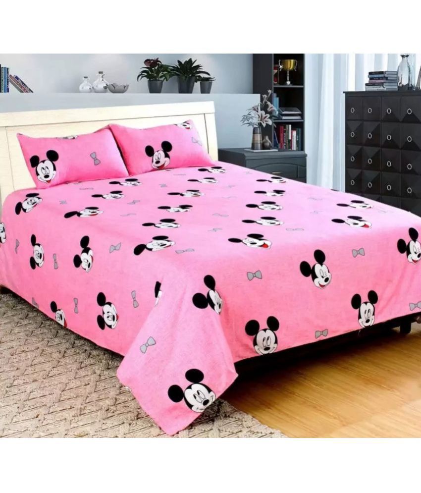     			Shaphio - Pink Microfiber Double Bedsheet with 2 Pillow Covers